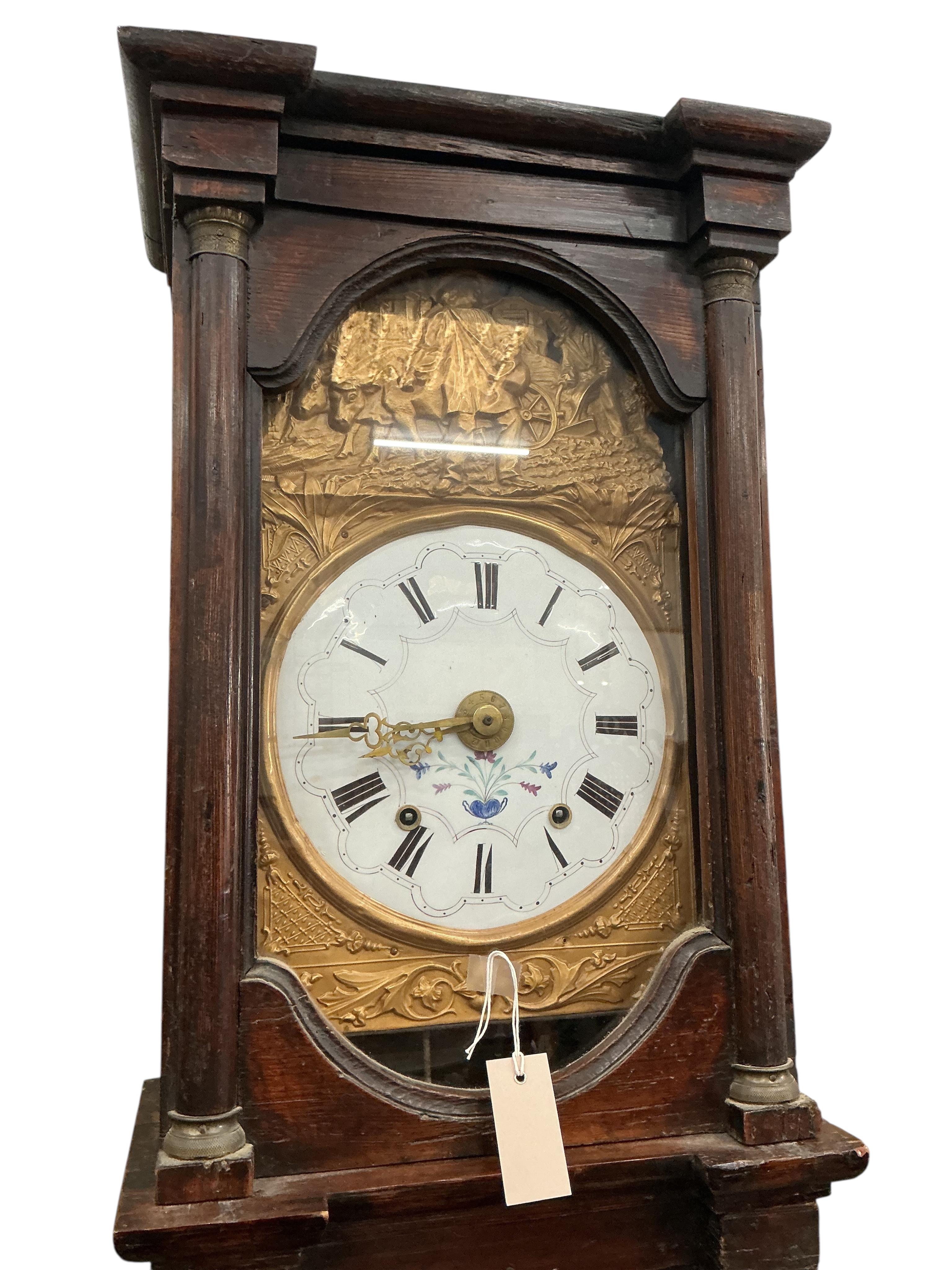 A 19th century French pine longcase clock, height 231cm